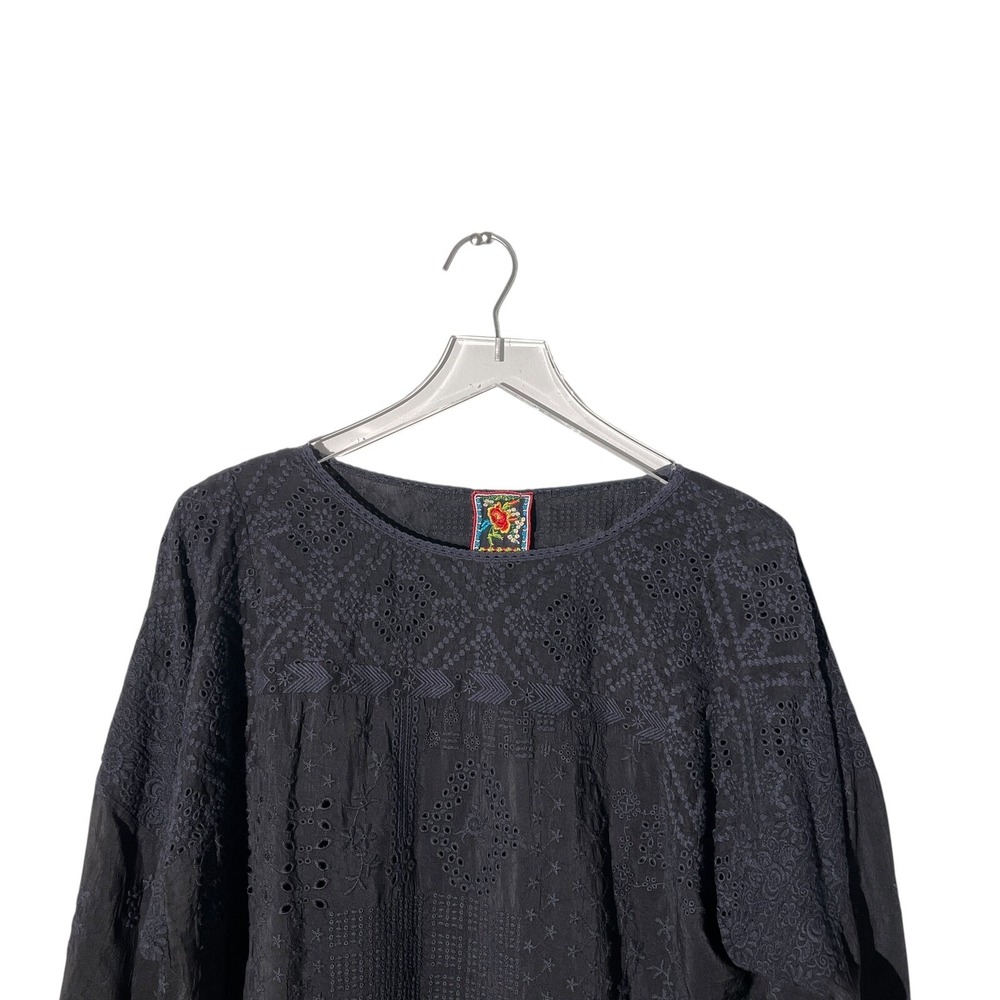 Johnny Was Womens Embroidered Top Round Neck Lightweight Tunic Size XS Black - Picture 7 of 10